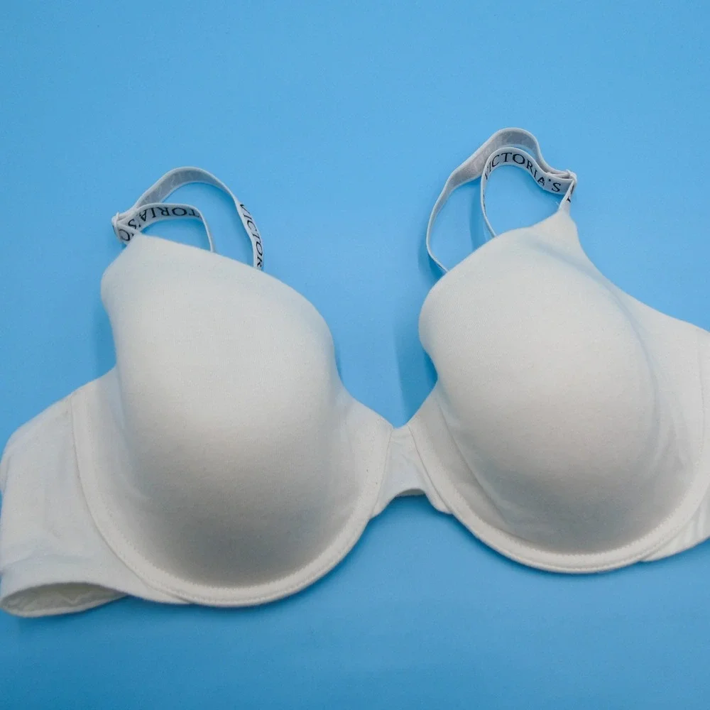 Victoria's Secret Bra Womens 40C Logo Strap White Padded Cotton Modal Lingerie‎